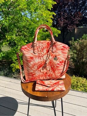 Brahmin Flamingo Large Duxbury Satchel & Veronica Set